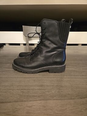 Sam Edelman Black Leather Lace-Up Combat Booties